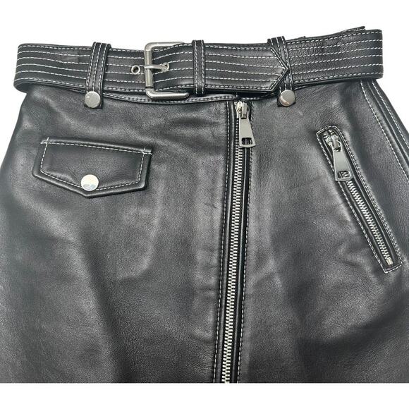 Nwts Maje Jouki Trapeze Black A-Line Belted Leather Mini Skirt (34) - Picture 5 of 15